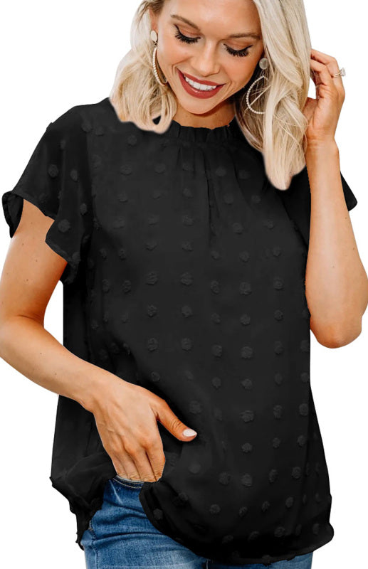 Women’s Ruffled Sleeve Swiss Dot T-shirts