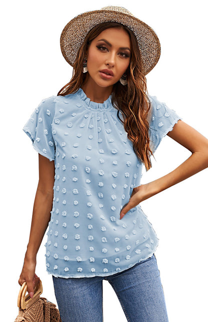 Women’s Ruffled Sleeve Swiss Dot T-shirts