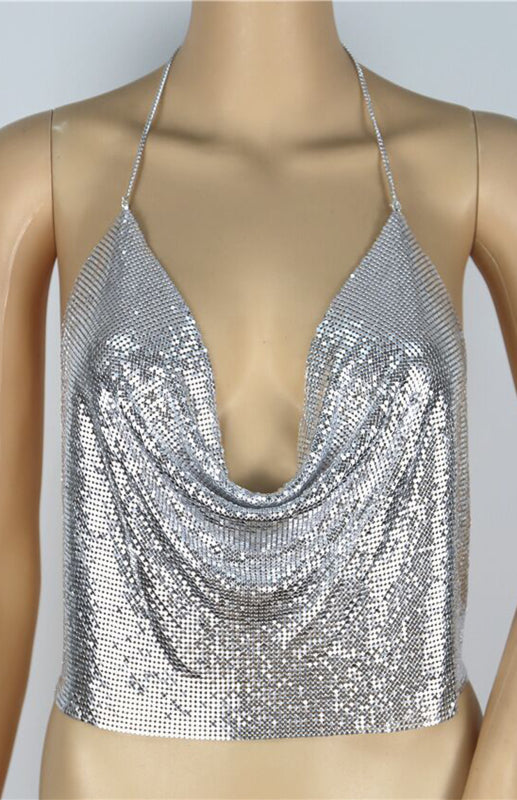 Women's sexy metallic sequin halter topWomen's sexy sequin halter top