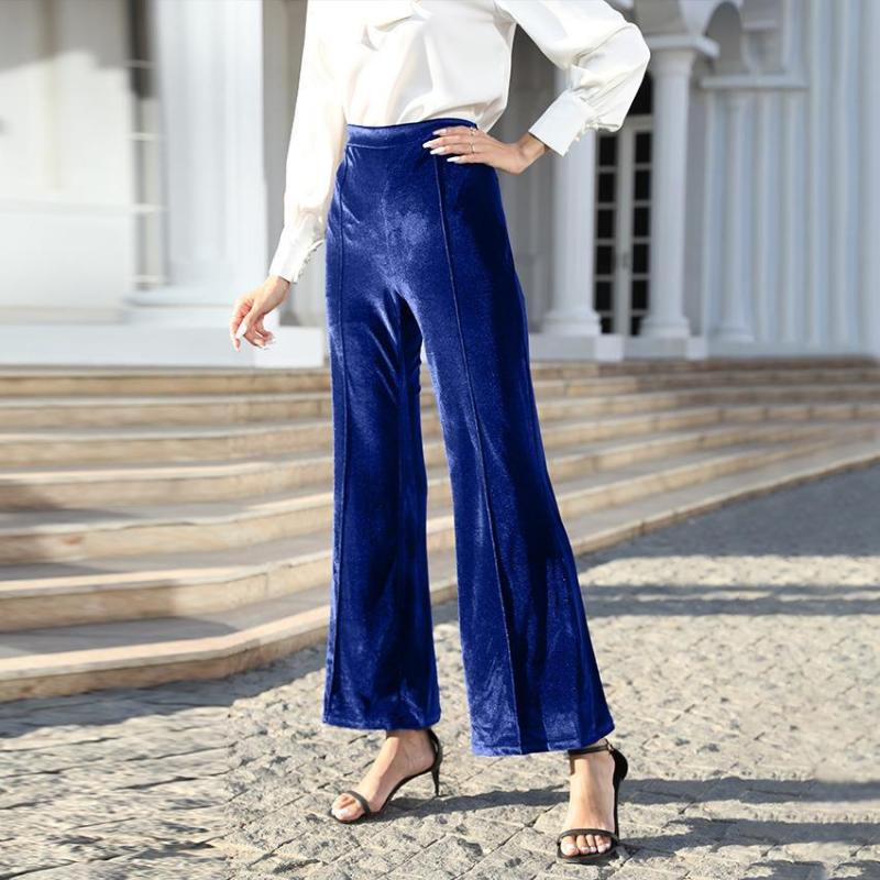 Women's gold velvet high waist slightly flared wide leg pants