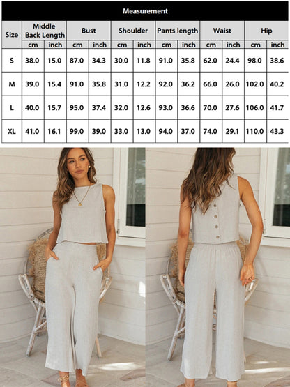 Women's Solid Color Linen Tank Top With Matching Pants