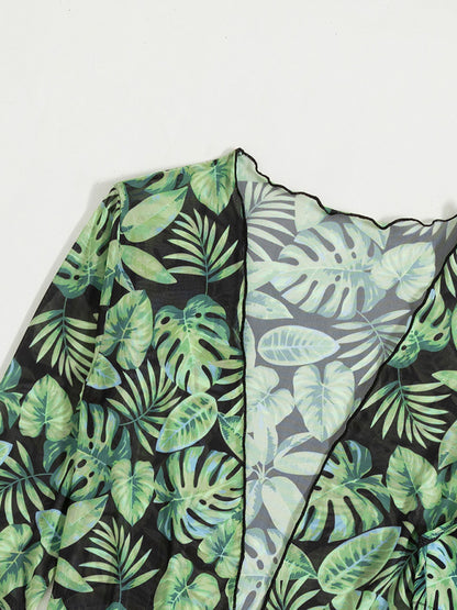 Women's tropical print bikini three-piece sets