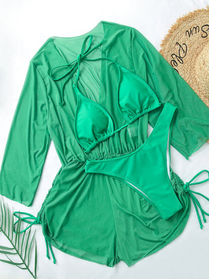 Women's Two-piece Bikini Mesh Sheer Cover-up Caftan Three Pieces