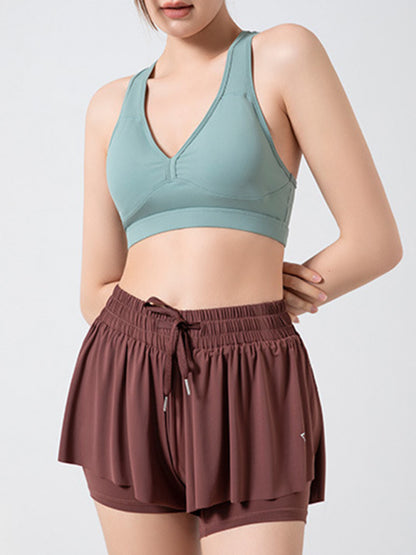 Women's solid Color Running Speed Wick 2-in-1 Drawstring Shorts