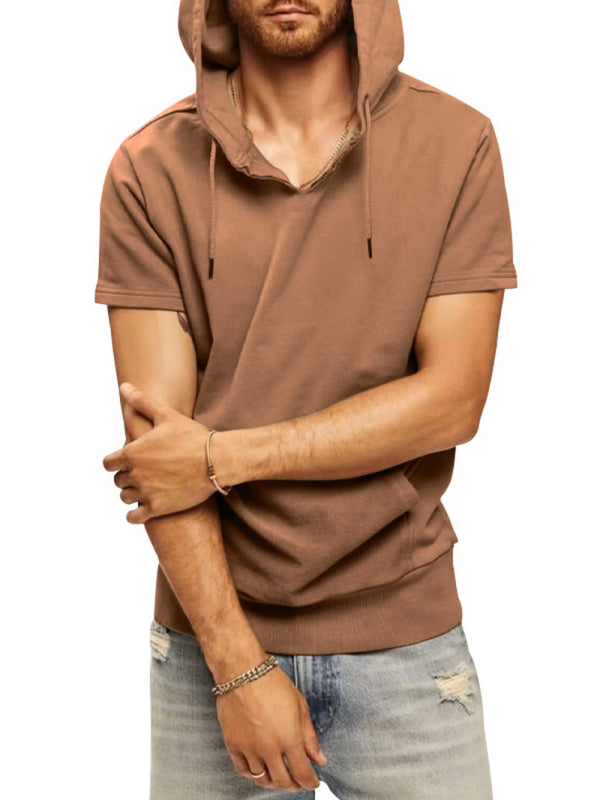 Men's Solid Color Short Sleeve Hooded Sweatshirt