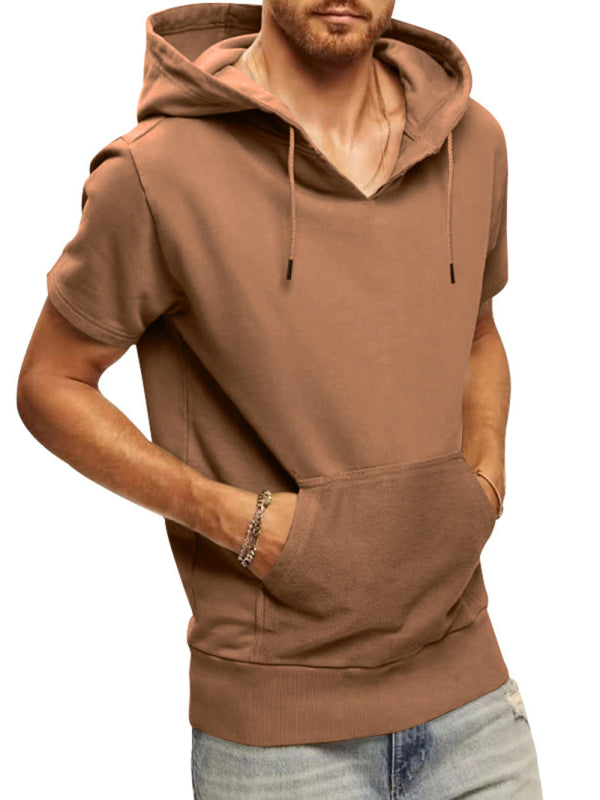 Men's Solid Color Short Sleeve Hooded Sweatshirt