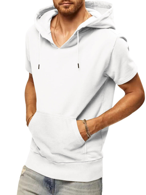 Men's Solid Color Short Sleeve Hooded Sweatshirt