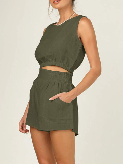 Women's Solid Color Sleeveless Bolero Casual Fashion High Waist Straight Fit Suit